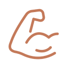 Outline of a flexed arm muscle icon in brown on a white background
